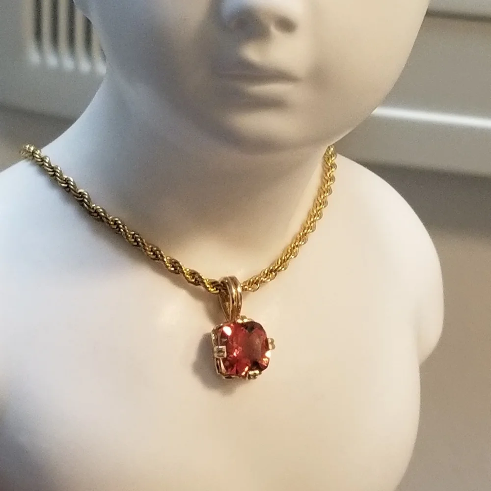 Easter Sale Vintage custom made 14k andesine sunstone  charm chain - Picture 9 of 16